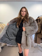 Blue Fox Fur Coat, Light Blue, Size M