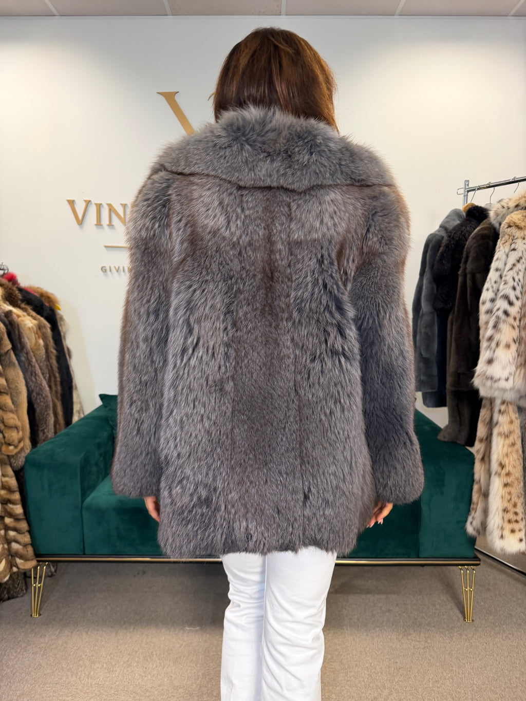 Blue Dyed Fox Fur Jacket, Short, Fits S XS