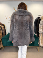 Blue Dyed Fox Fur Jacket, Short, Fits S XS