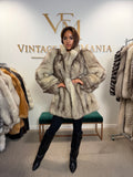 White Blue Fox Fur Coat, Dark Reflection, Medium