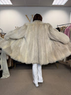 White Nordic Fox Fur Coat, One Size up to 4XL, Open Front