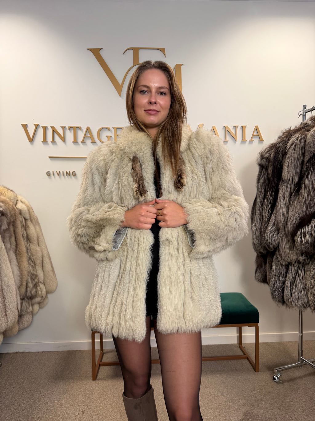 White SAGA Fox Fur Jacket, Medium