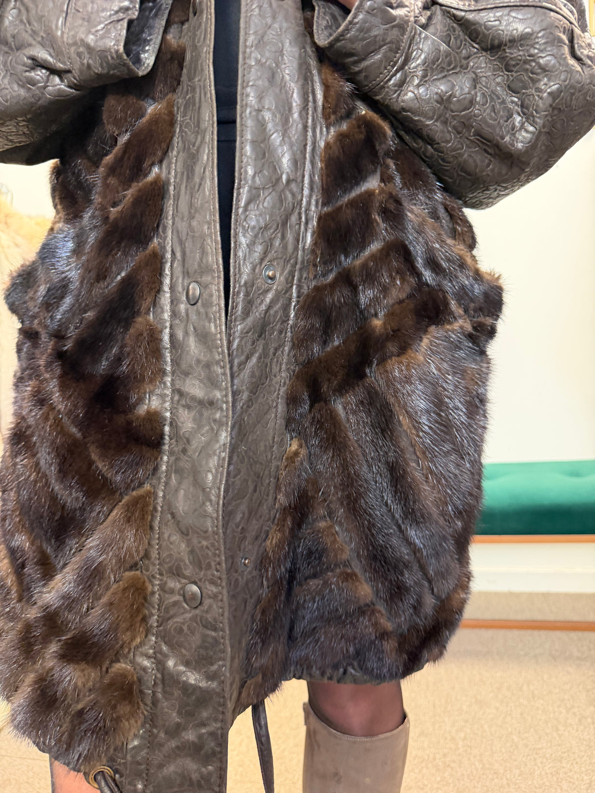 Dark Brown Mink Fur Jacket, Medium, Leather