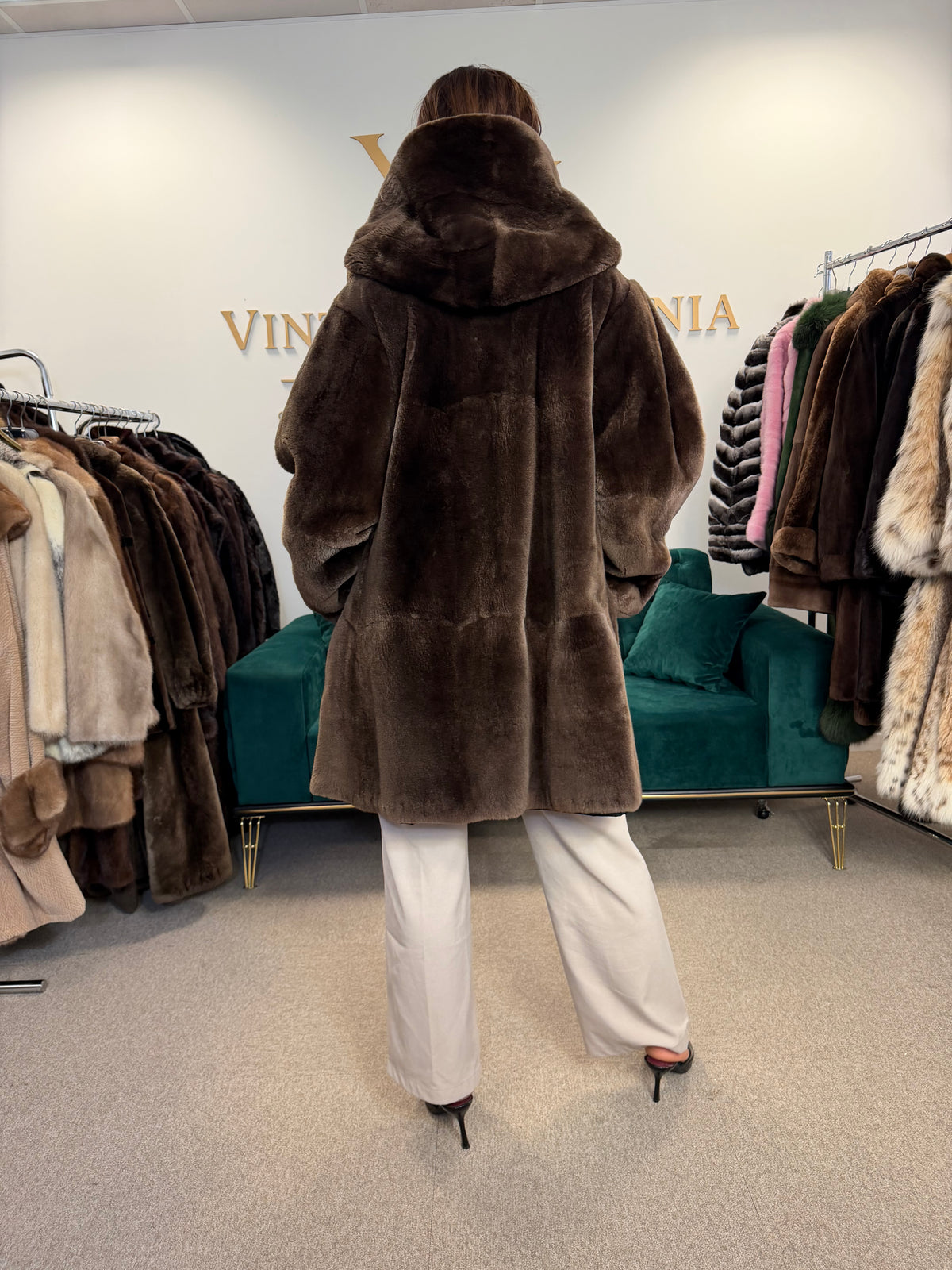 Sheared Beaver Fur Coat, Hooded, Oversize up to 3XL