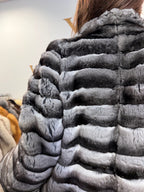 Chinchilla Fur Jacket, Grey, Medium, New Handmade