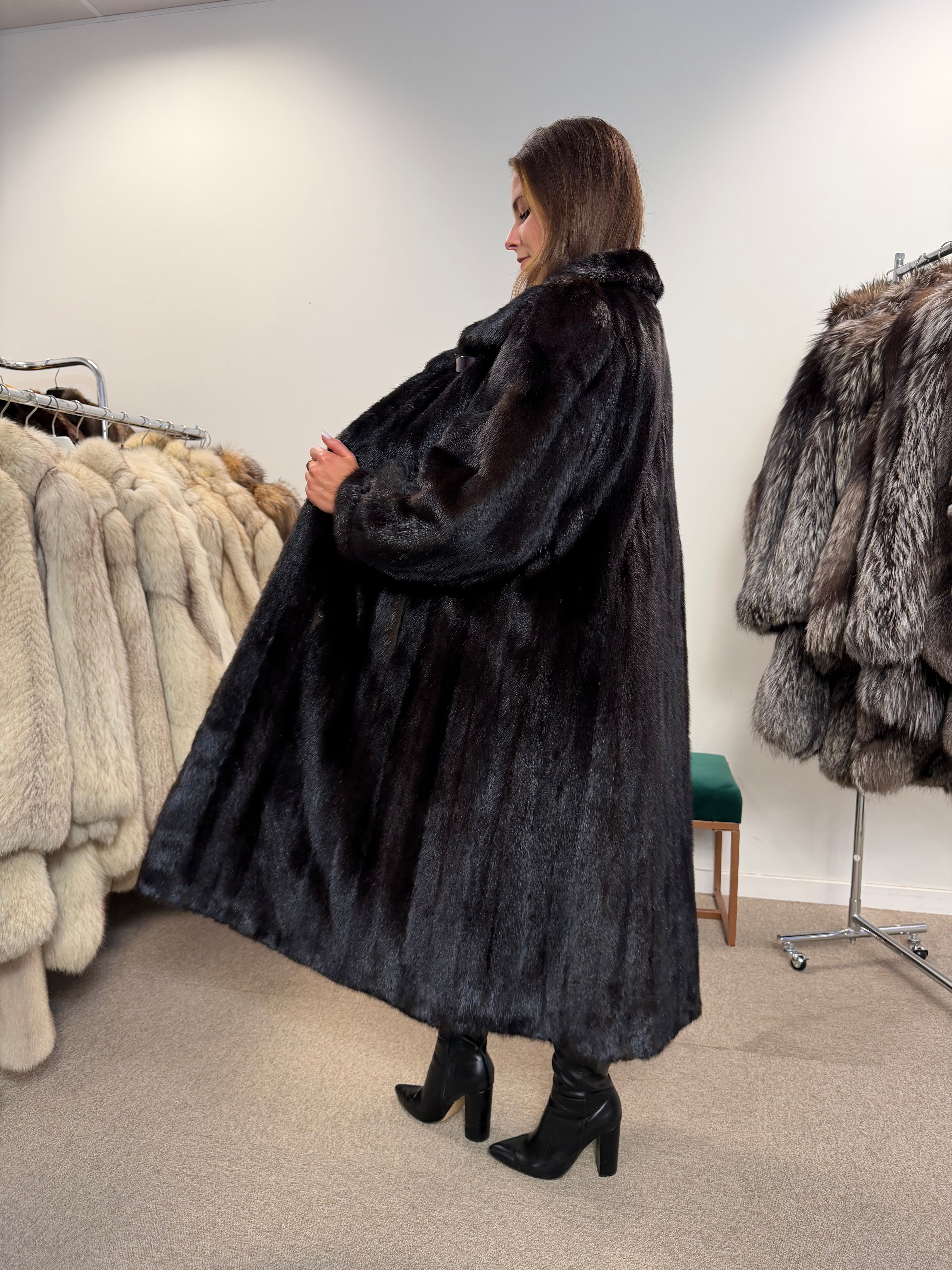 Mink Fur Coat, Dark Brown, Full Length, Size XL