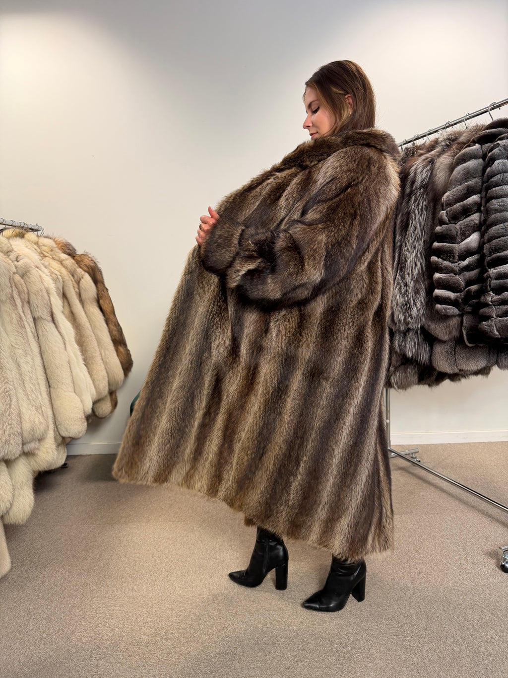 Raccoon Fur Coat, Full Length, Size L