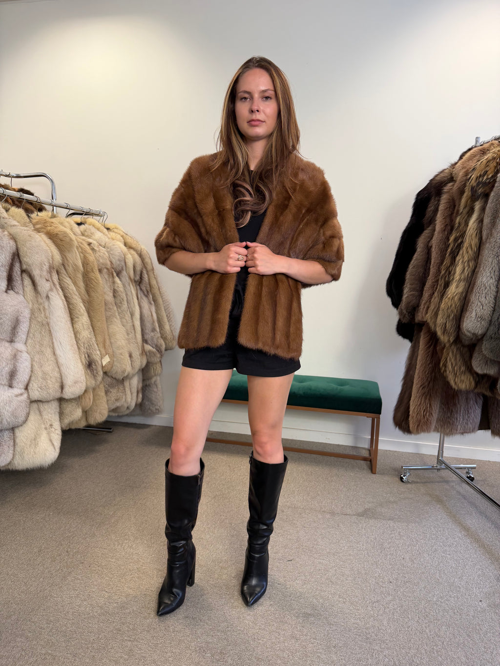 Mink Fur Stole, Pastel Brown, 145 cm