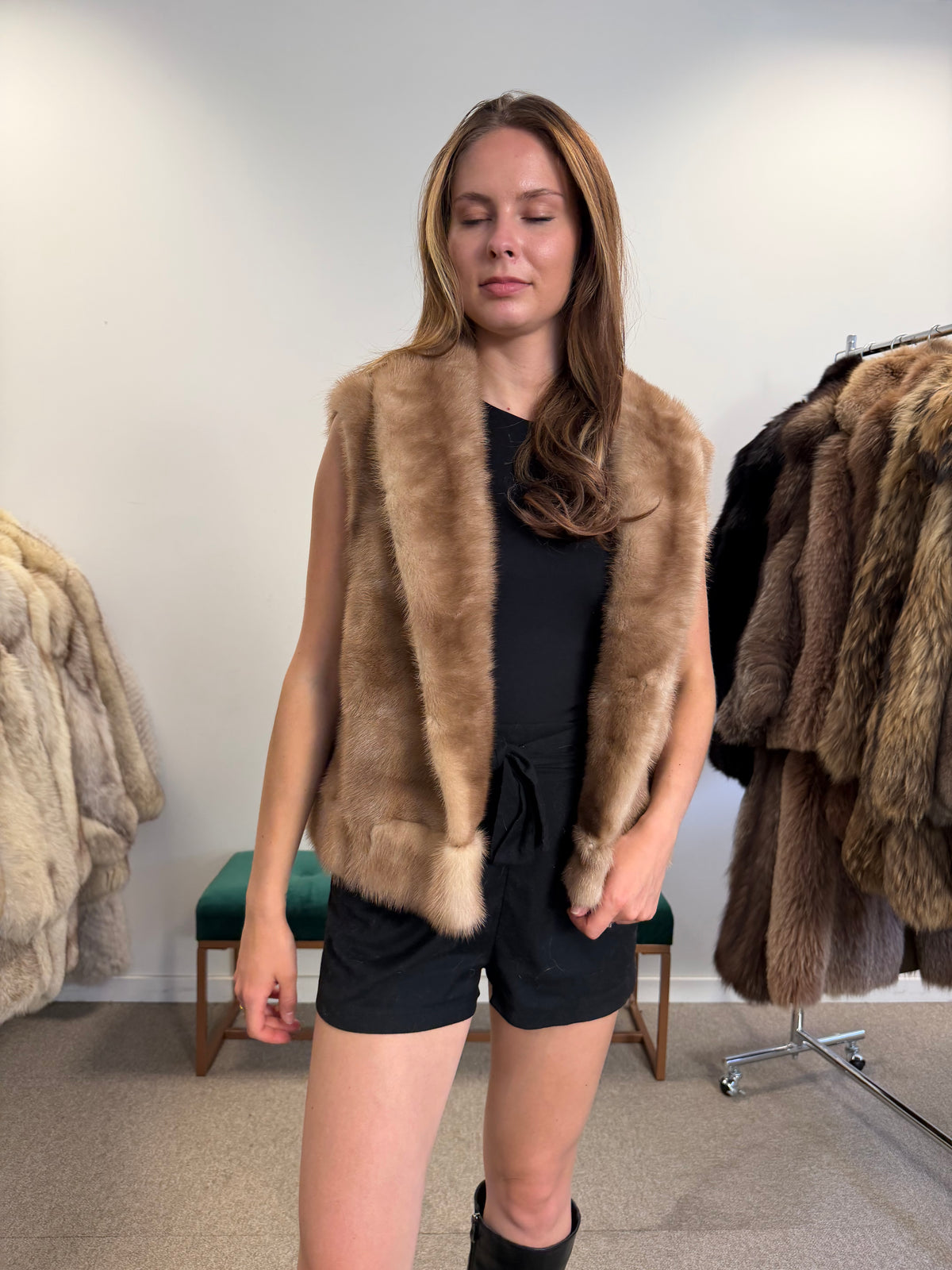 Pastel Mink Fur Vest, Medium, Open Front