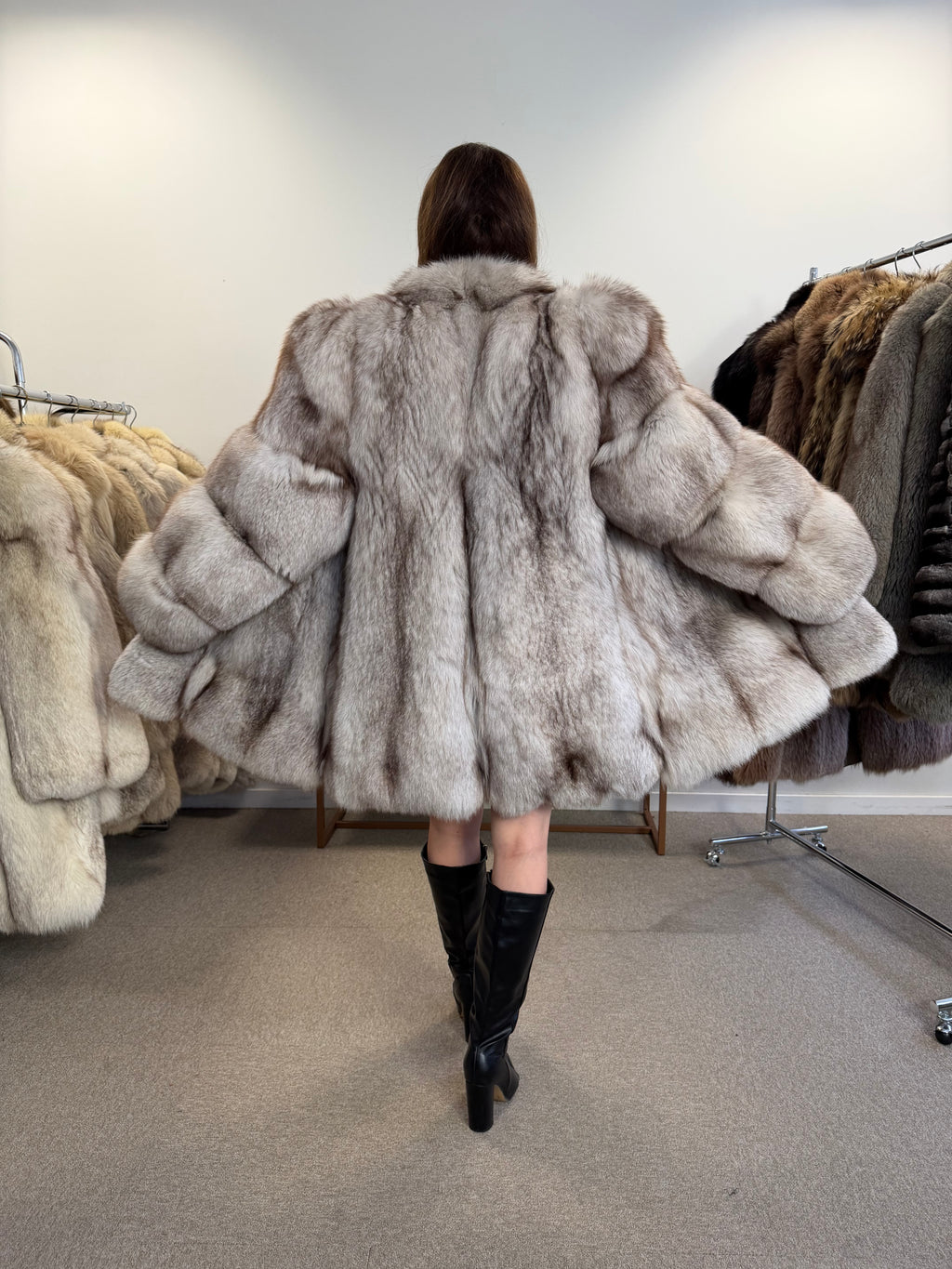 Blue Fox Fur Coat, Bright White, Size M