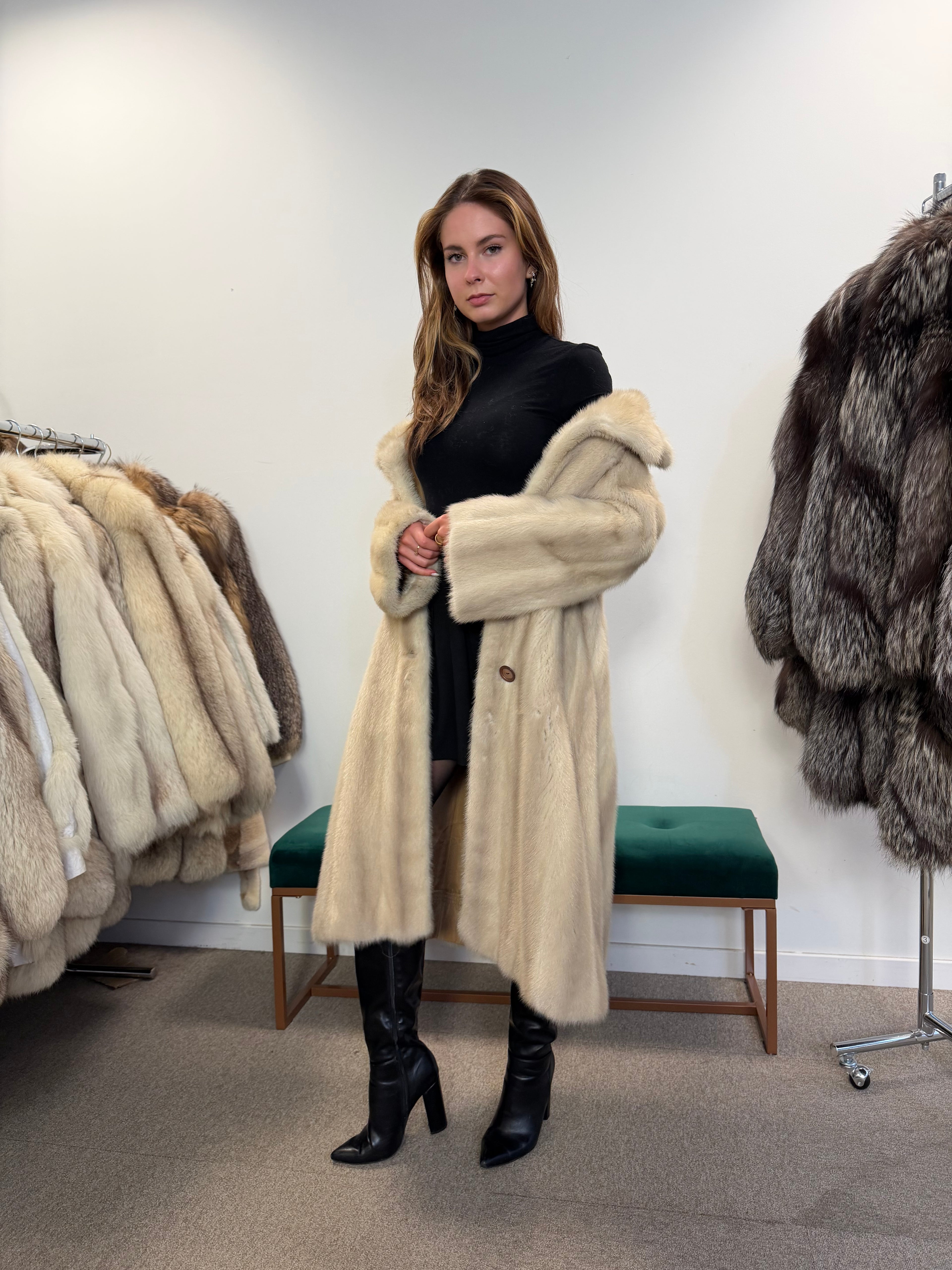 White Mink Real Fur Coat, Size M, Rare Find