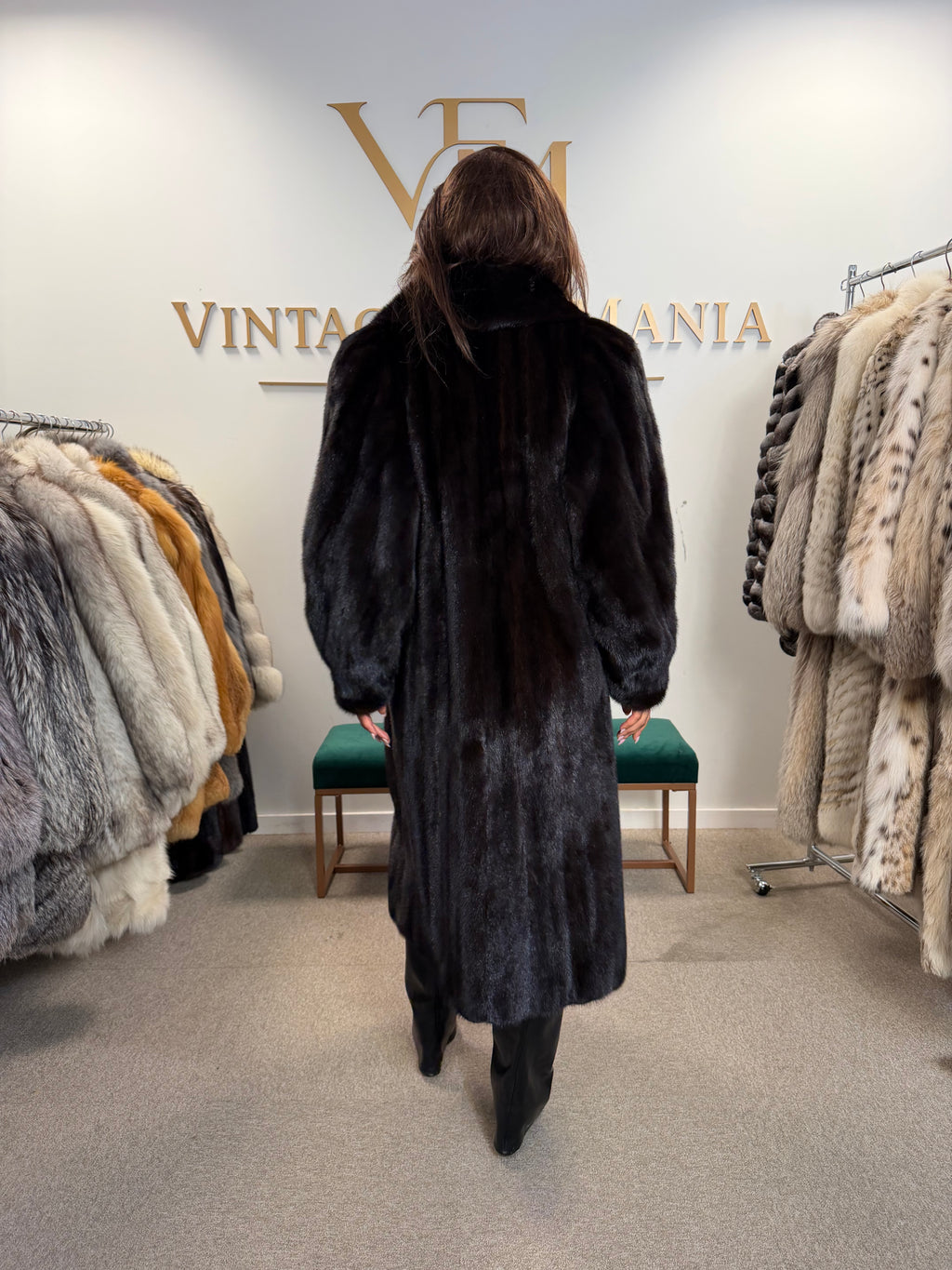 Mink Fur Coat, Dark Brown Almost Black, XL, Crown Lining