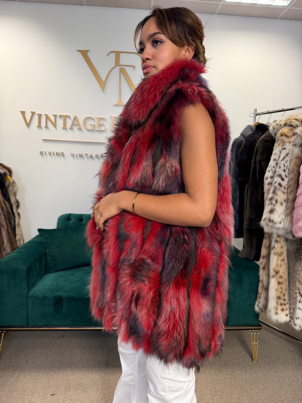 Red Dyed Fox Fur Vest, XL