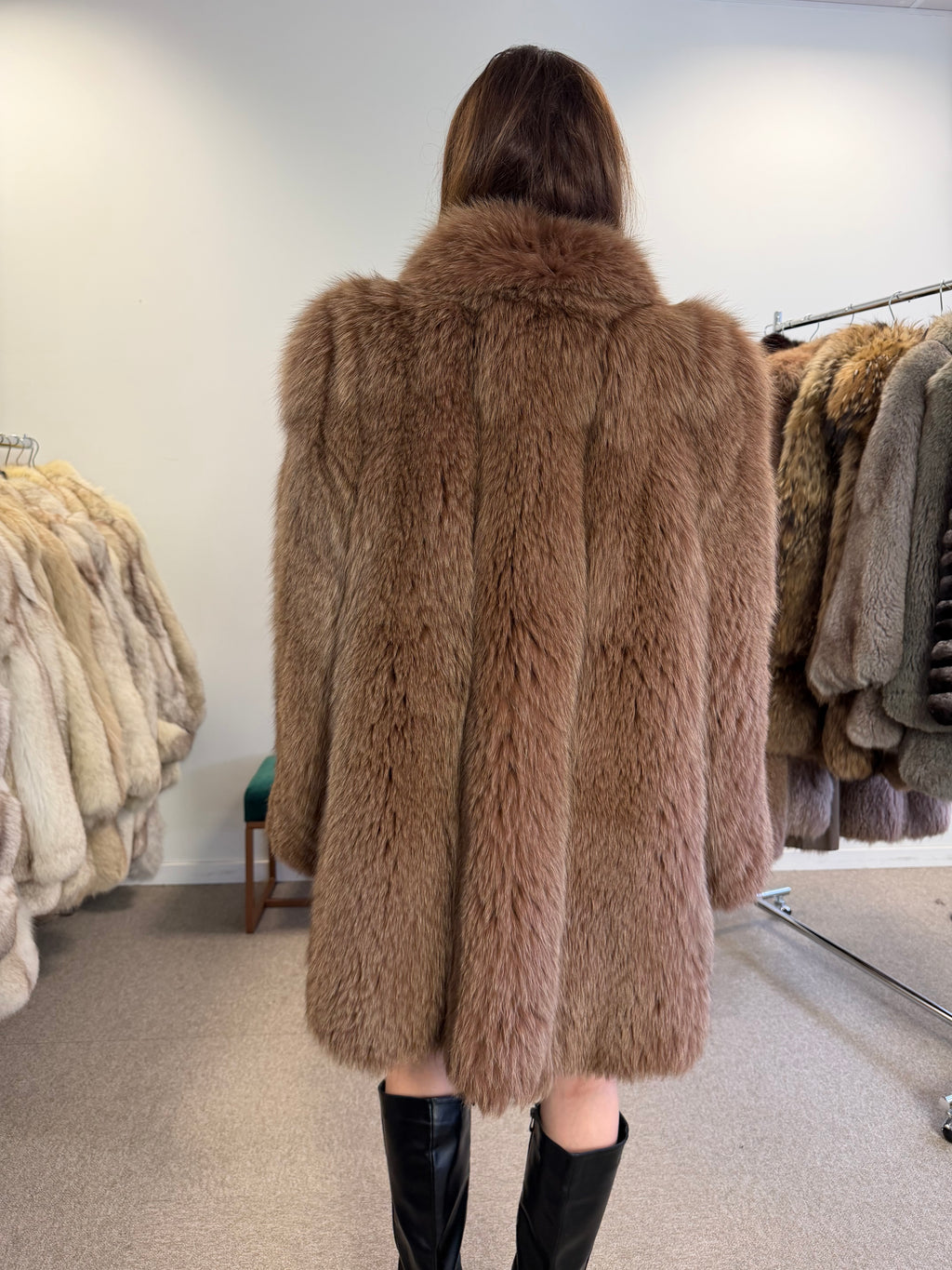 Fox Fur Coat, Brown, Size M
