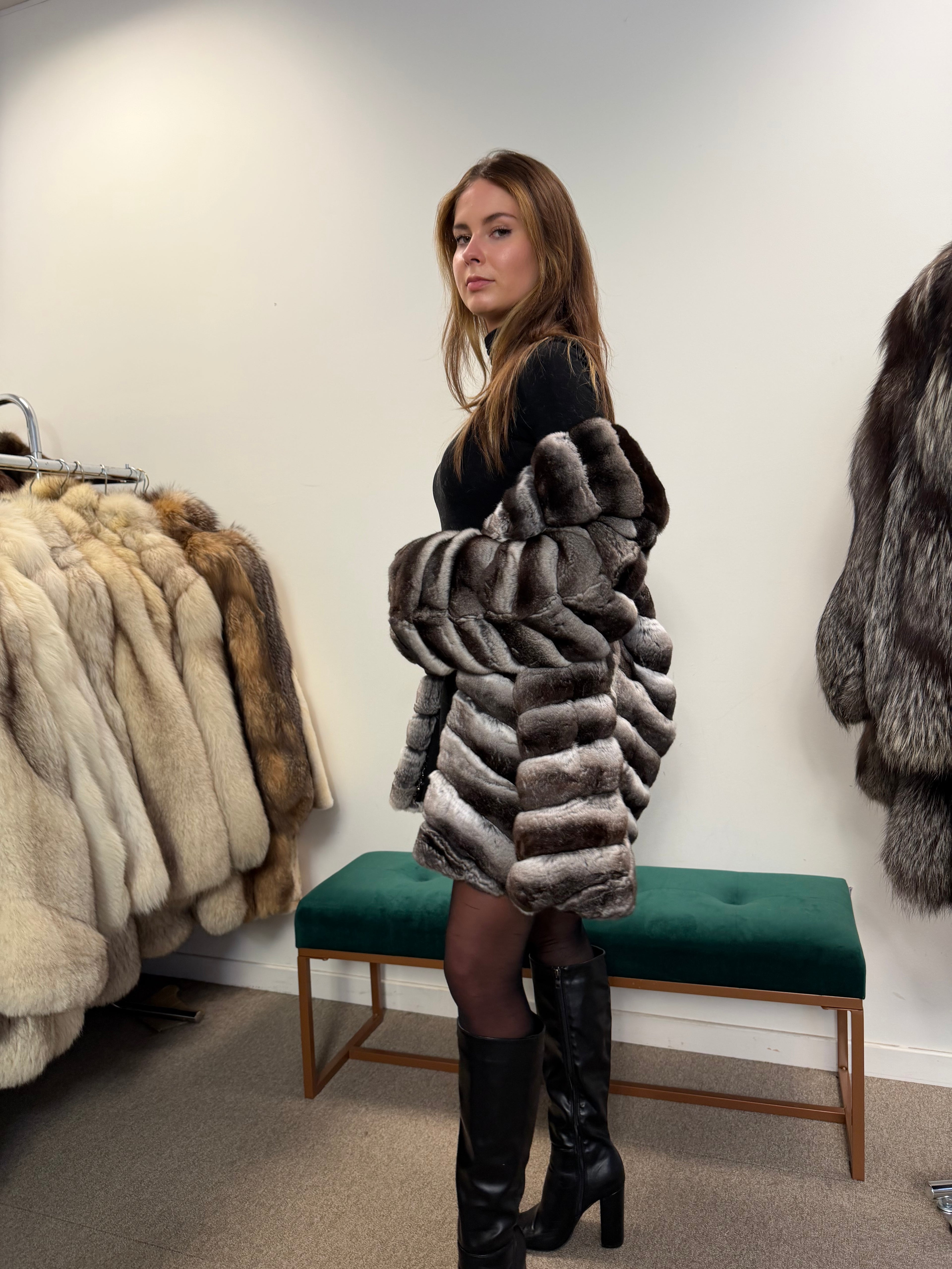 Chinchilla Fur Coat — Large Size, Real Chinchilla Fur