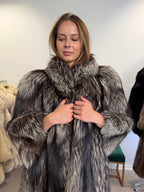 Silver Fox Fur Coat, Short Sleeves, Size XL