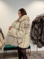 White Fox Fur Jacket, Size M