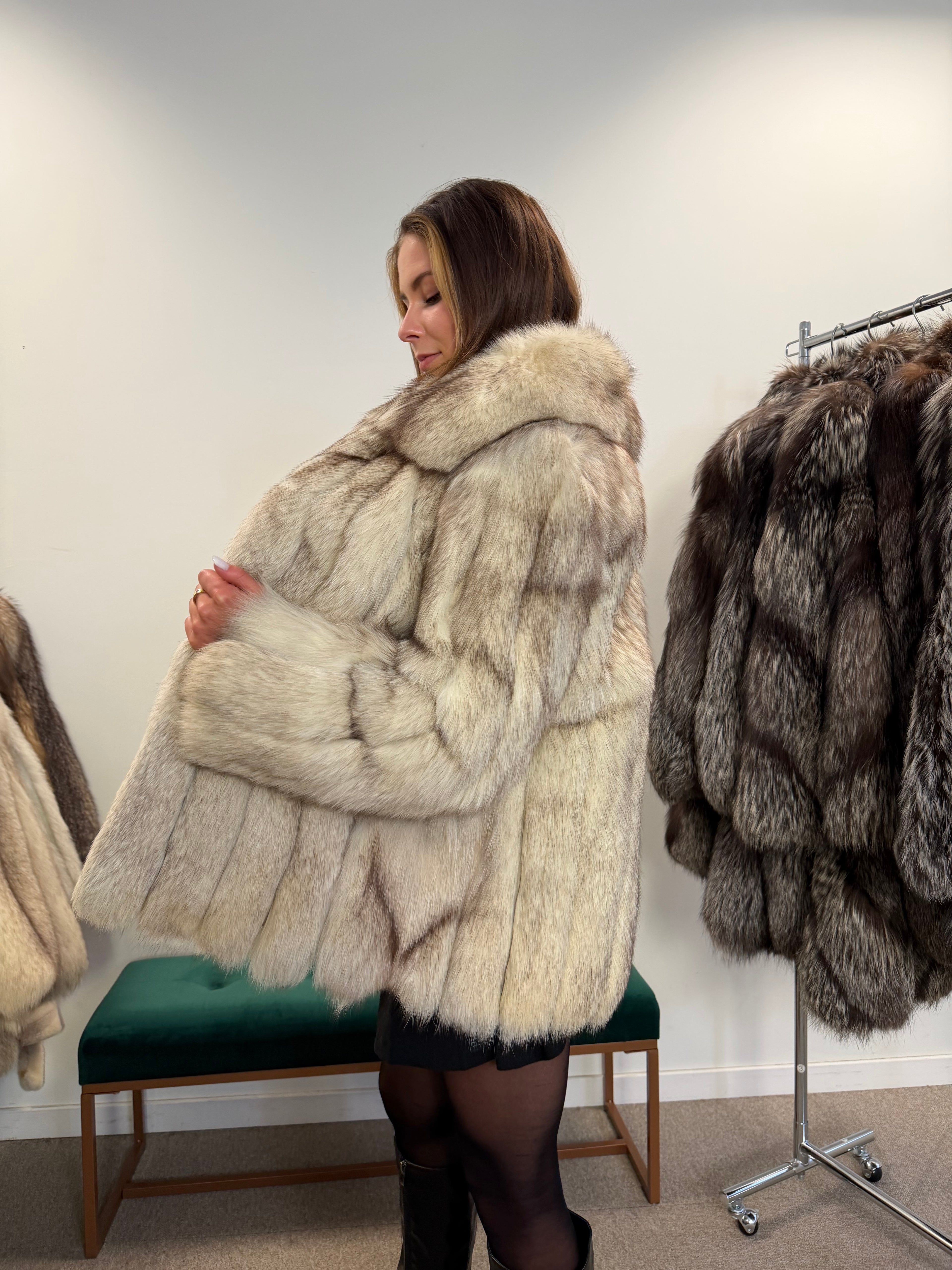 White Fox Fur Jacket, Medium size Polar fox
