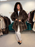 Sheared Beaver Fur Coat, Hooded, Oversize up to 3XL