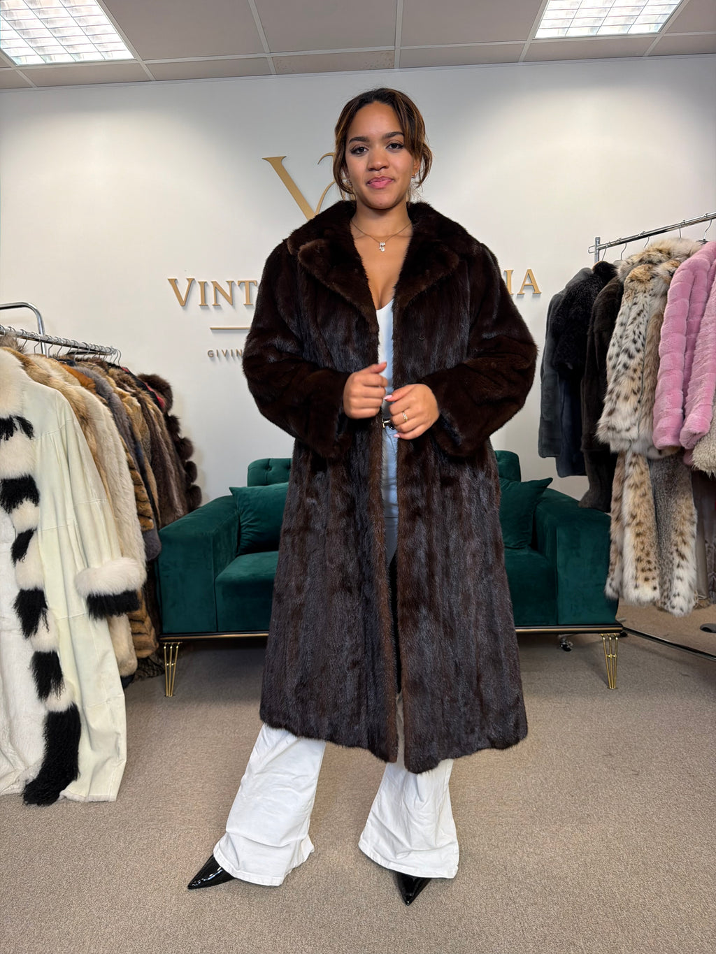 Brown Mink Fur Coat, M/L, Full Length