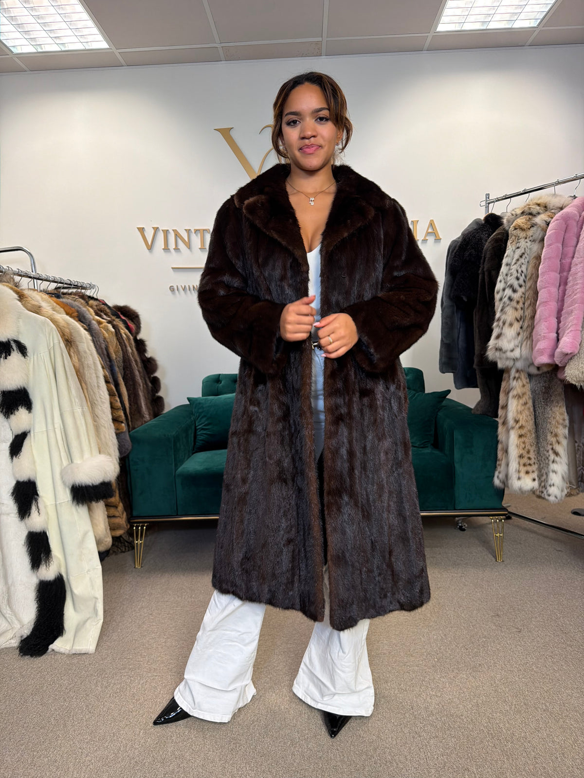 Brown Mink Fur Coat, M/L, Full Length