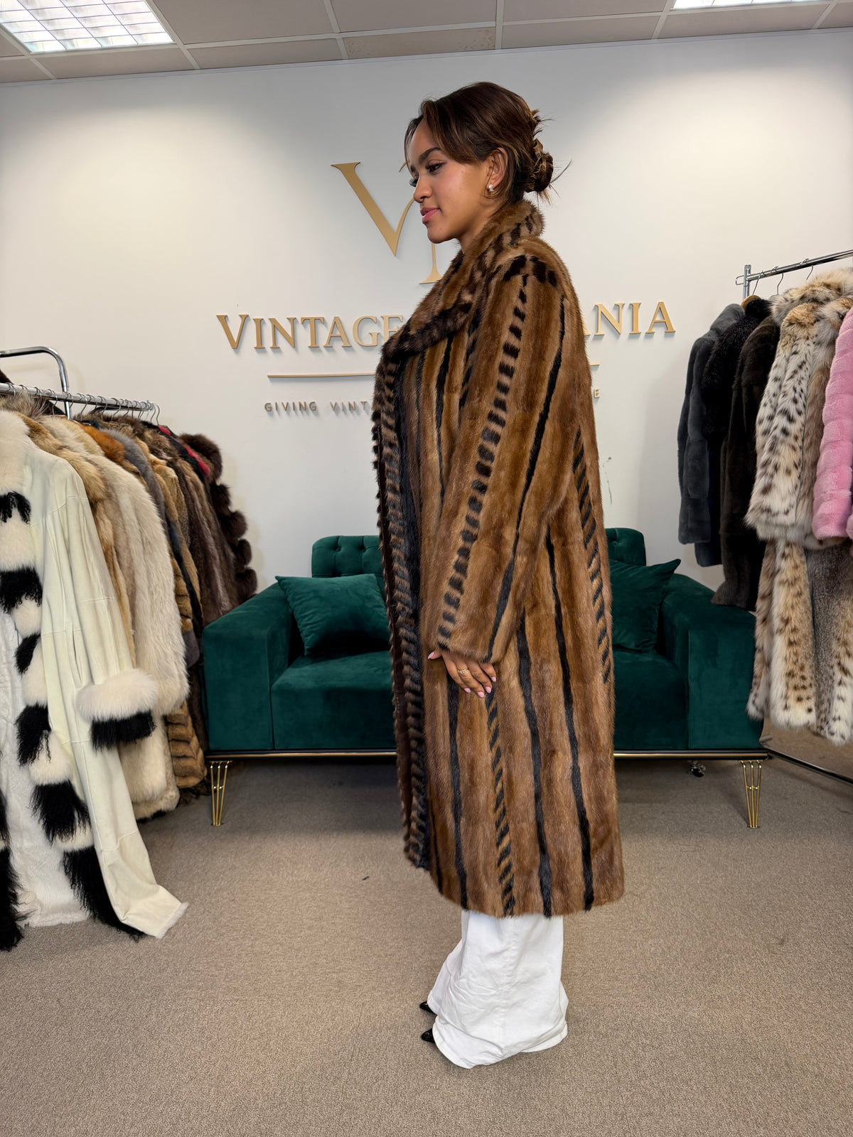 Luxury Pastel Mink Fur Coat, Large, Two-Tone Design