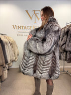Silver Fox Fur Coat, Medium, Trimmed, Luxury