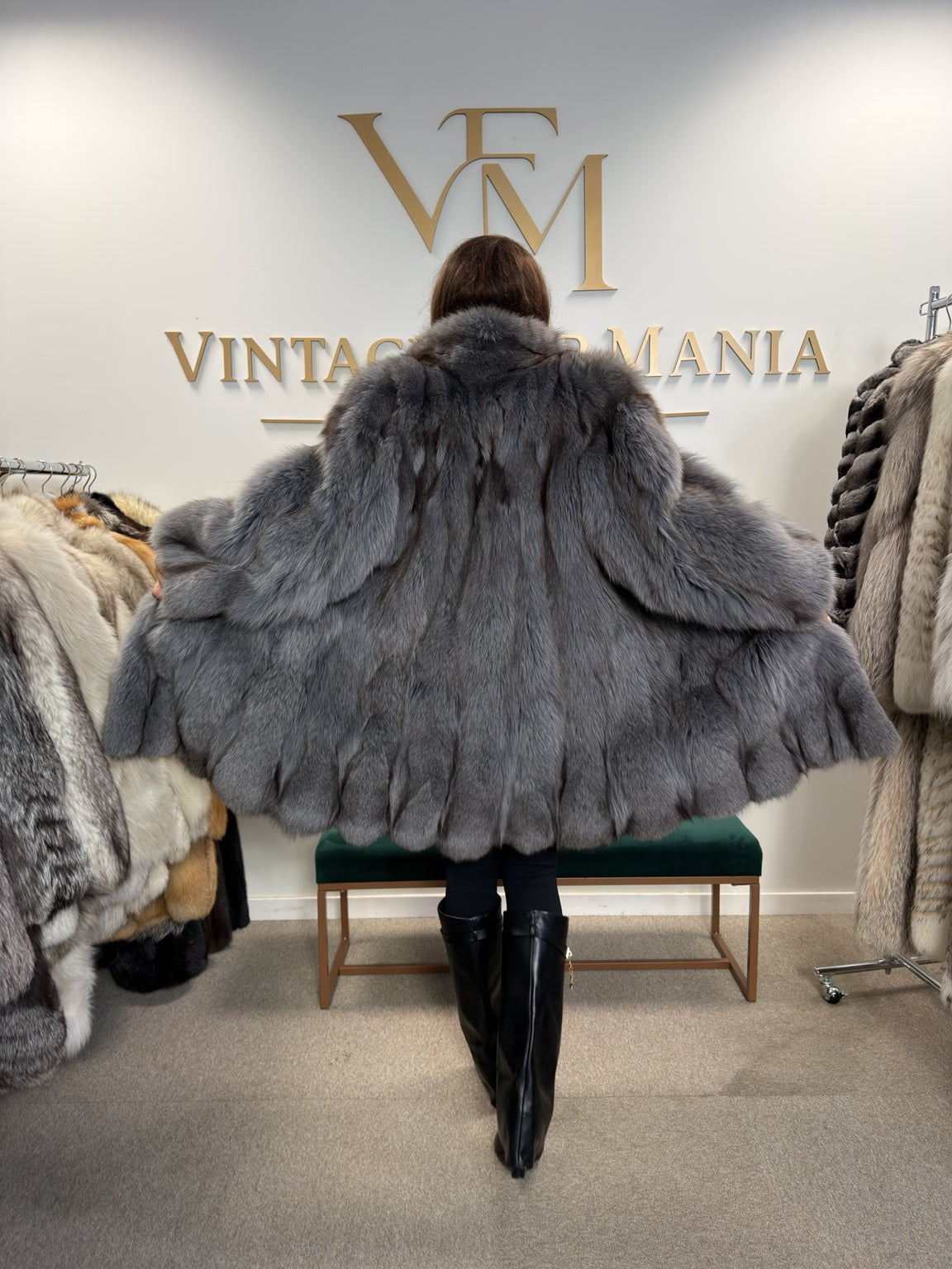 Blue Fox Fur Coat, Fluffy and Soft, Large