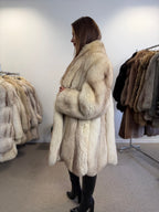 Fox Fur Coat, White Nordic, Fur Collar, Size XL