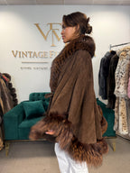 Lamb Nappa Leather Cape with Finn Raccoon & Fox, XL, La Mia