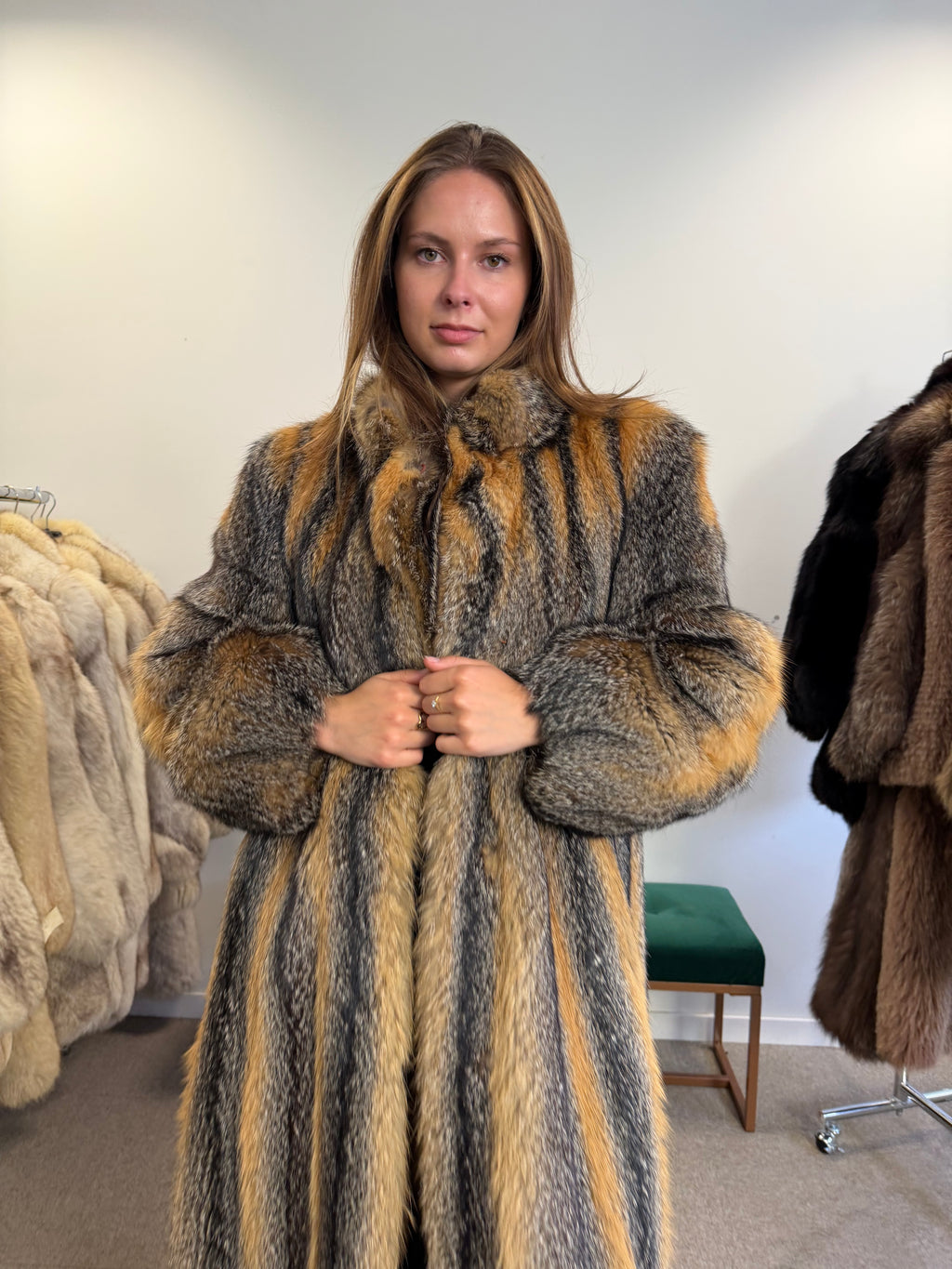 Gray Fox Fur Coat, full length, Size M