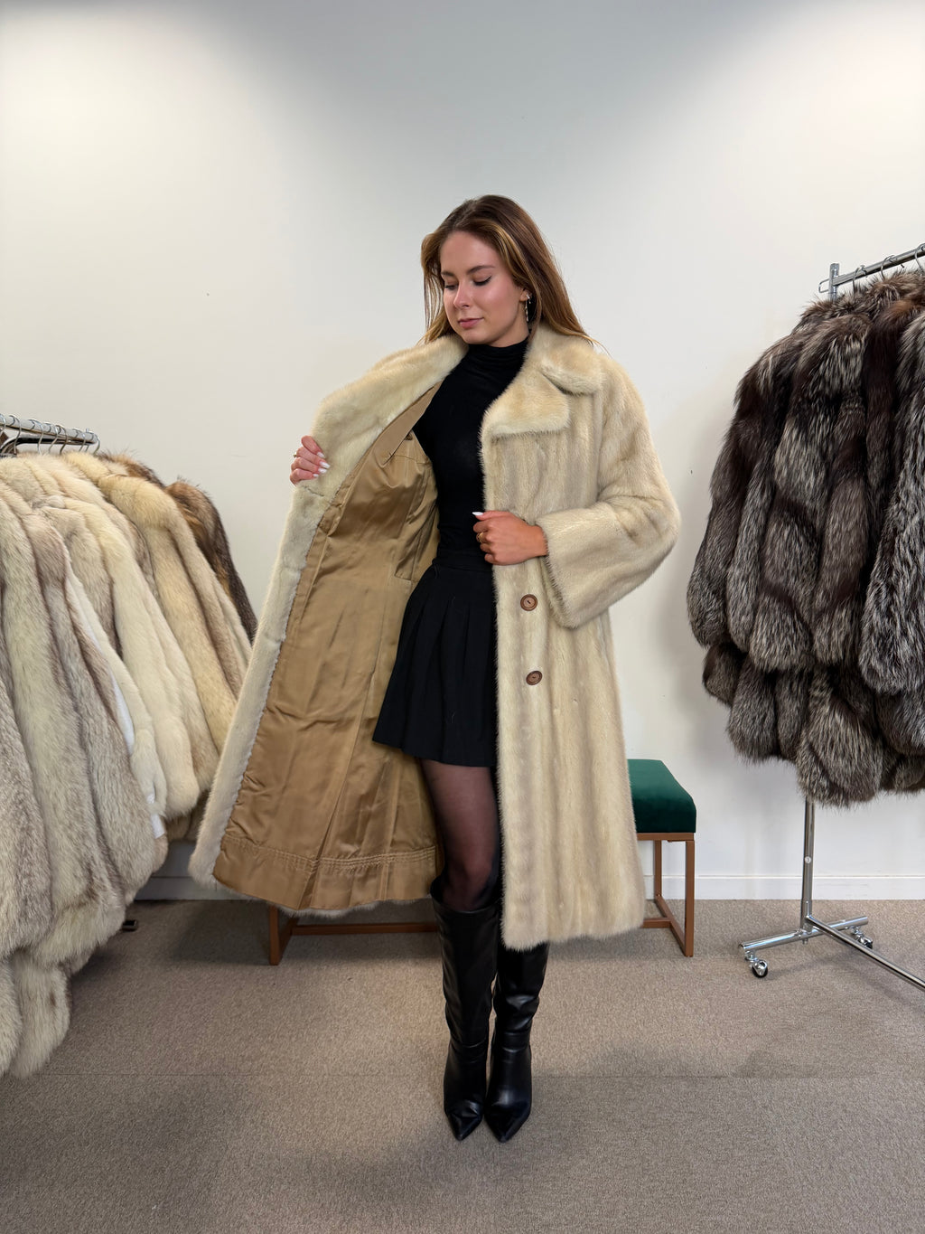 White Mink Real Fur Coat, Size M, Rare Find