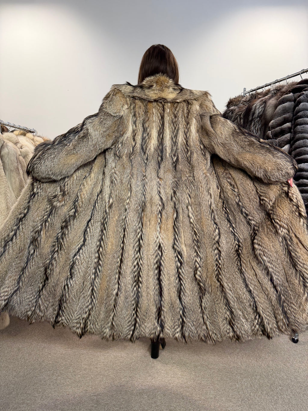 Raccoon Real Fur Coat, Size L, Full Length