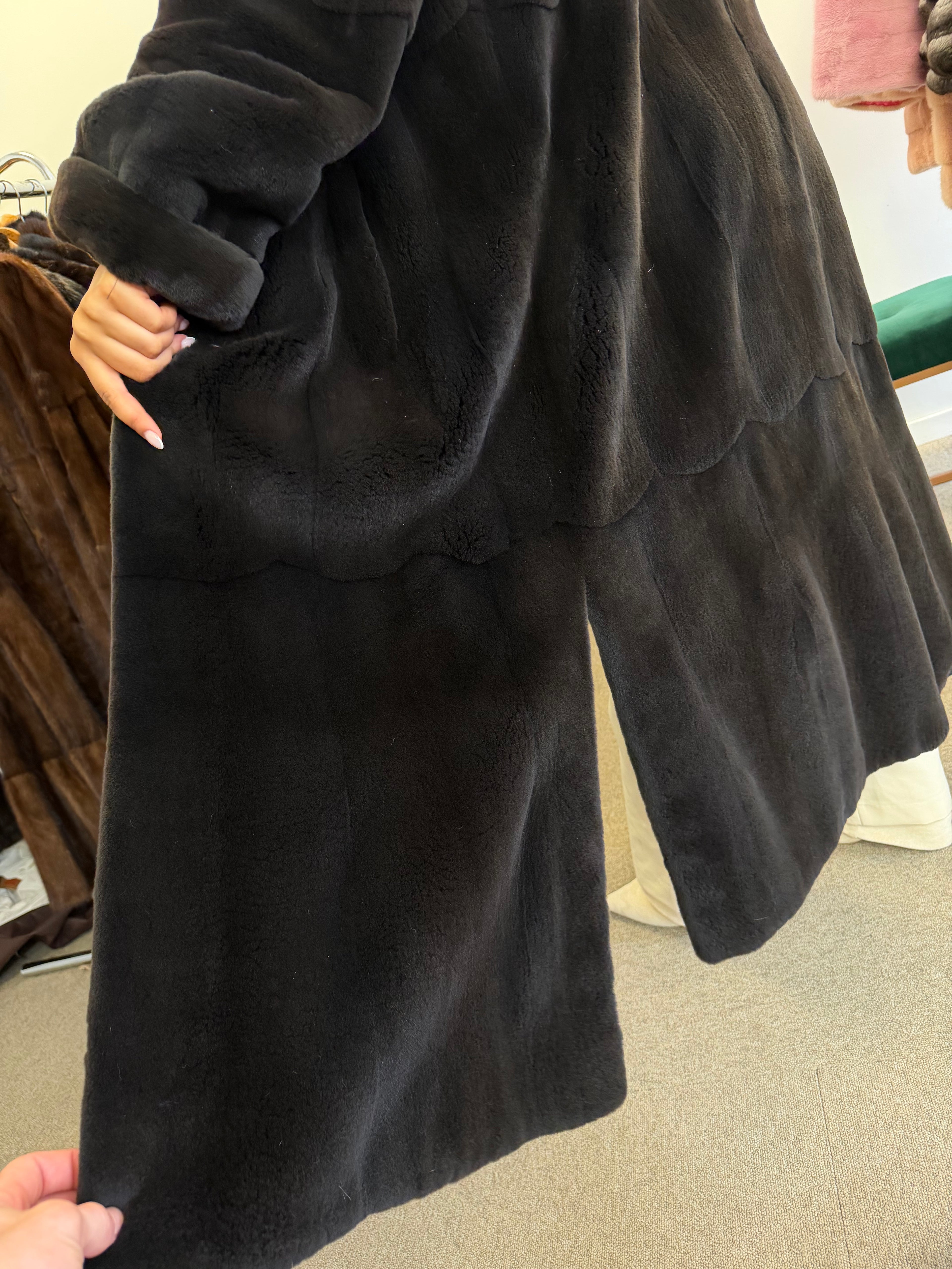 New Mink Fur Coat, Dark Sapphire Sheared, Size L
