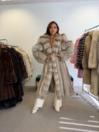 Silver Fox Fur Coat, Full Length, Size L
