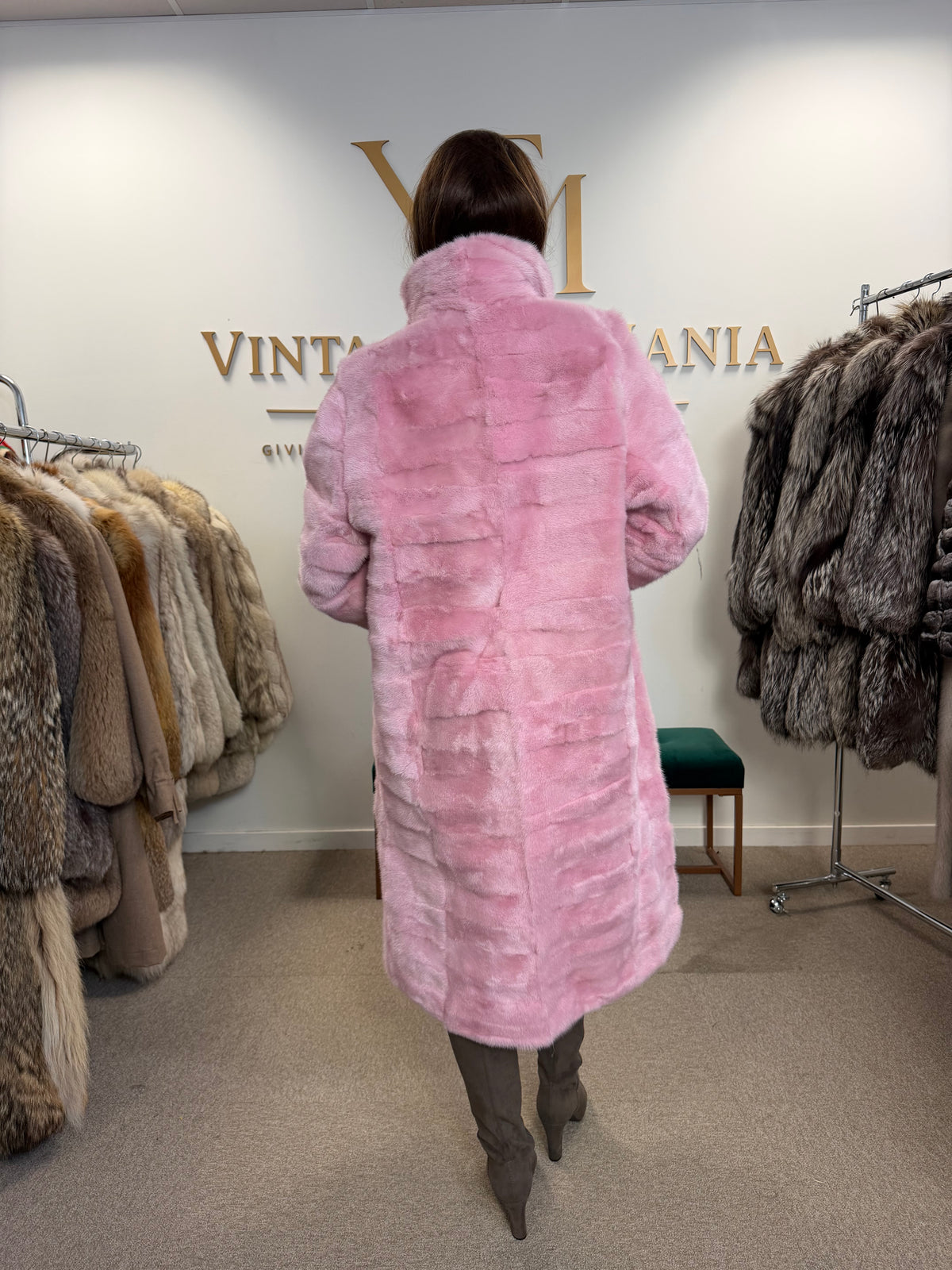 Mink Fur Coat, Pink Swinger, Size M/L