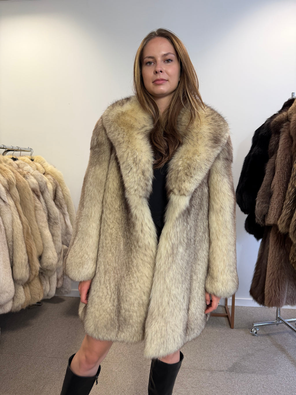 Fox Fur Coat, White Nordic, Size M