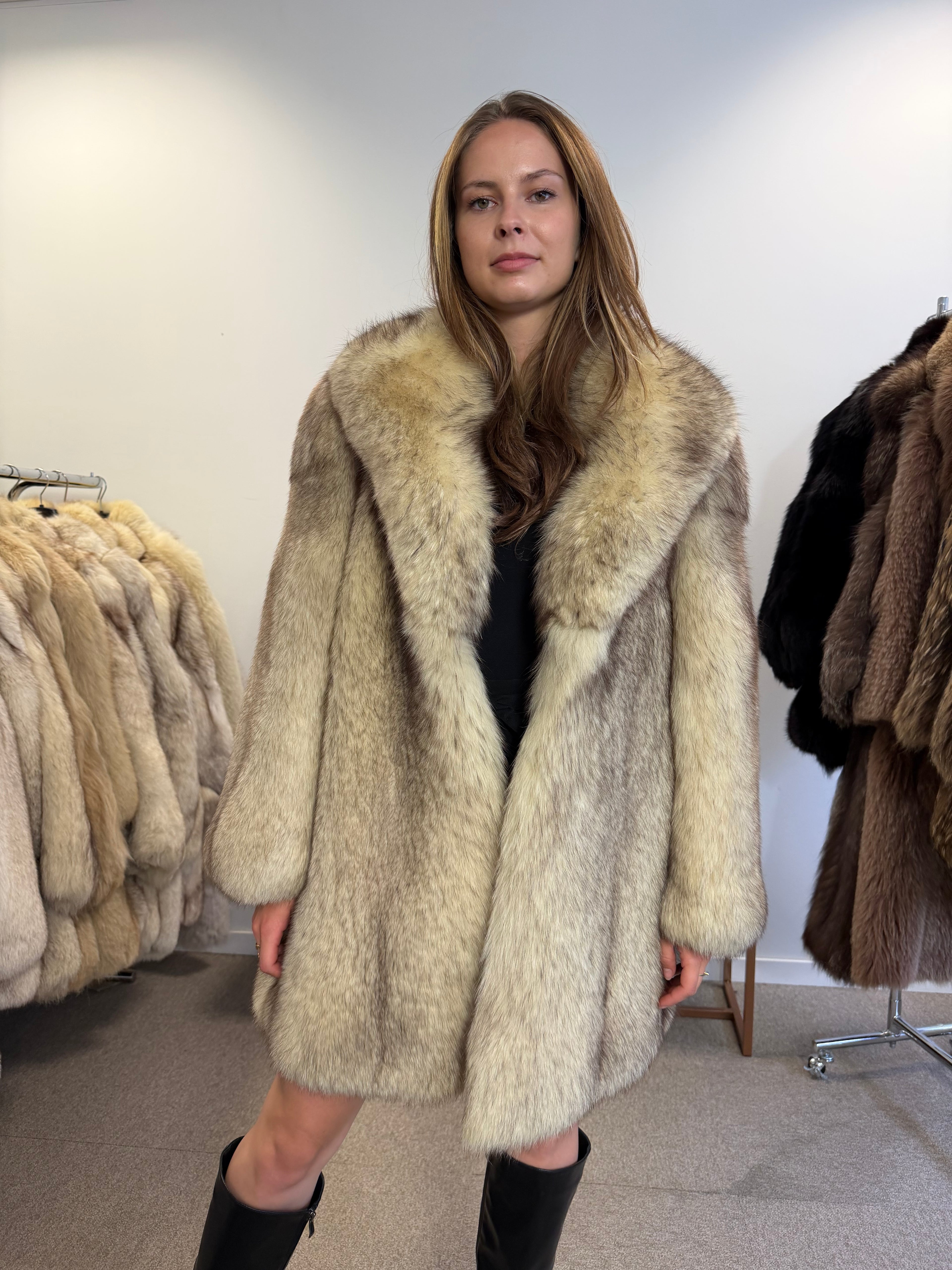 Fox Fur Coat, White Nordic, Size M