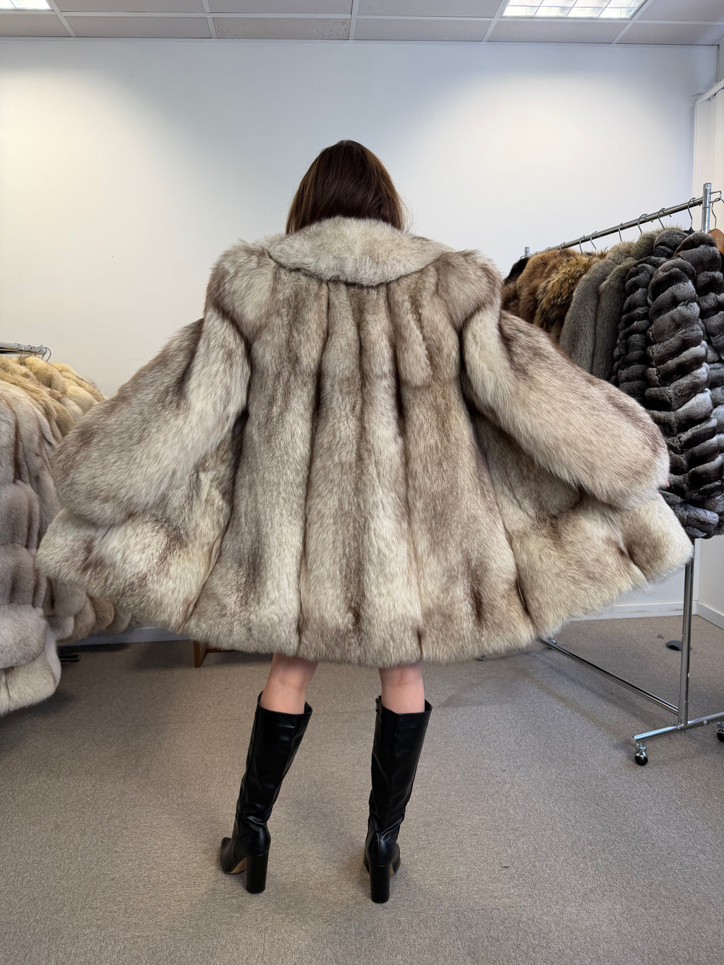 Blue Fox Fur Coat, Size M