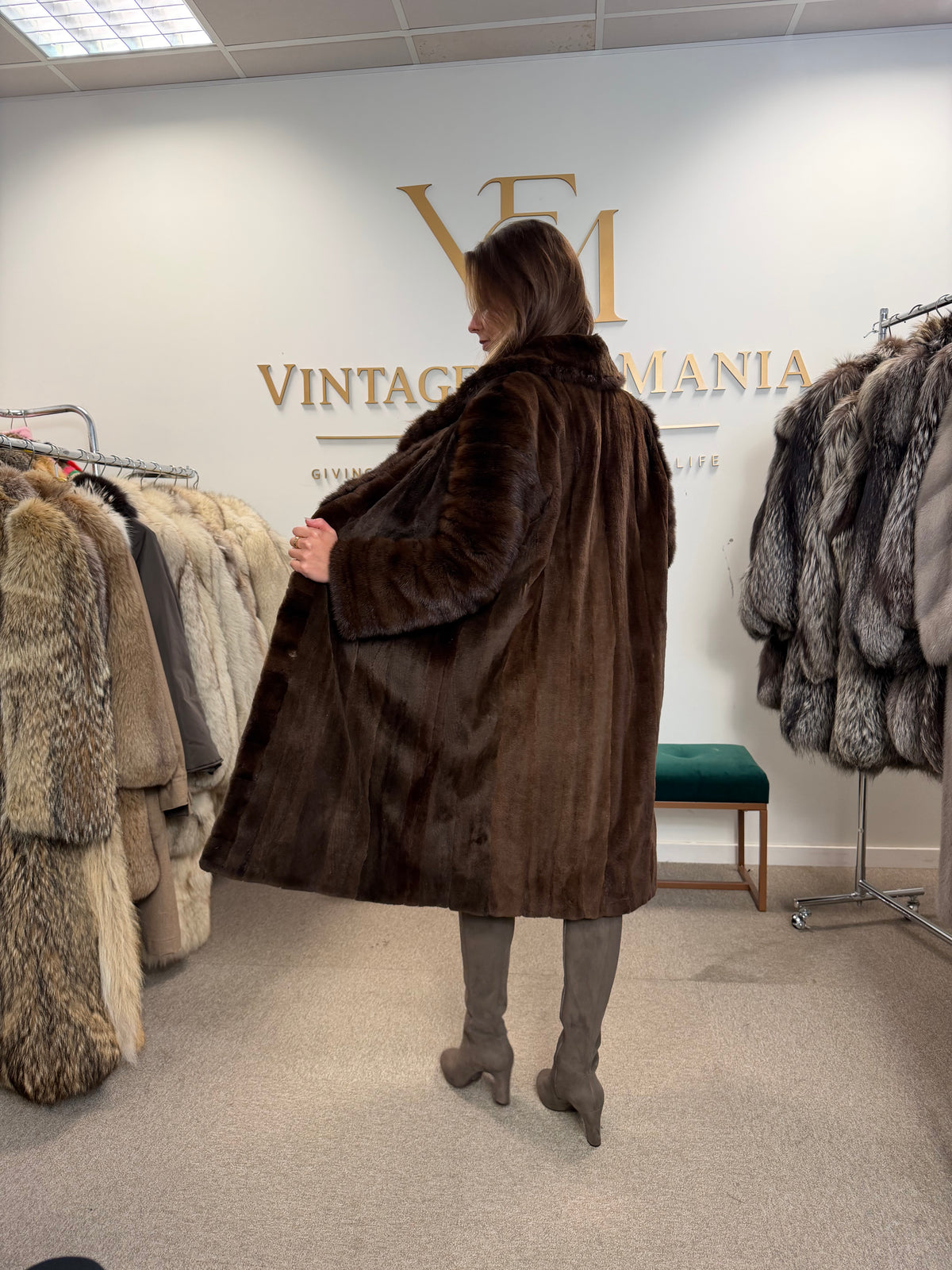 Brown Sheared Mink Fur Coat, Large, High Quality