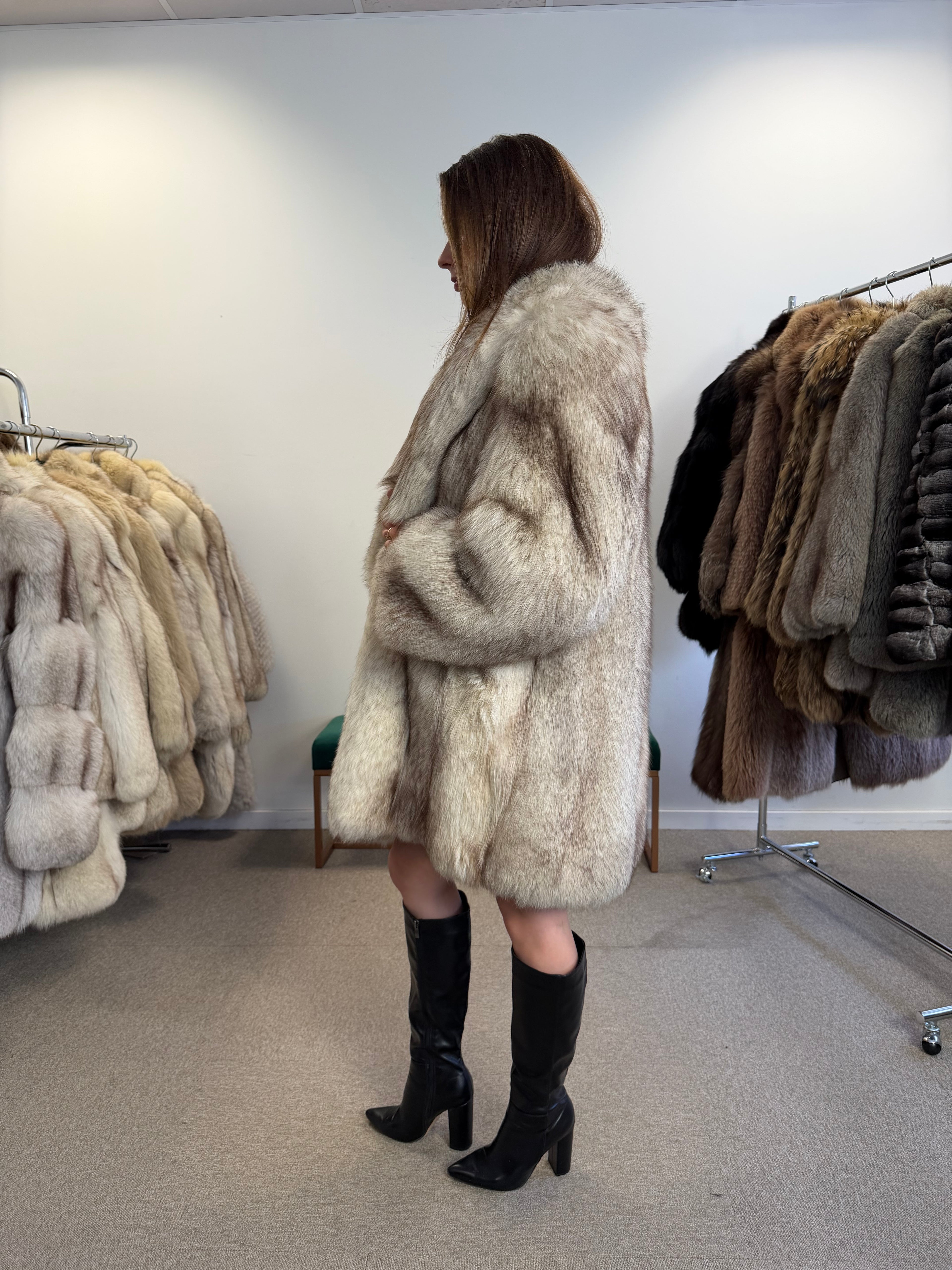 Blue Fox Fur Coat, Size M