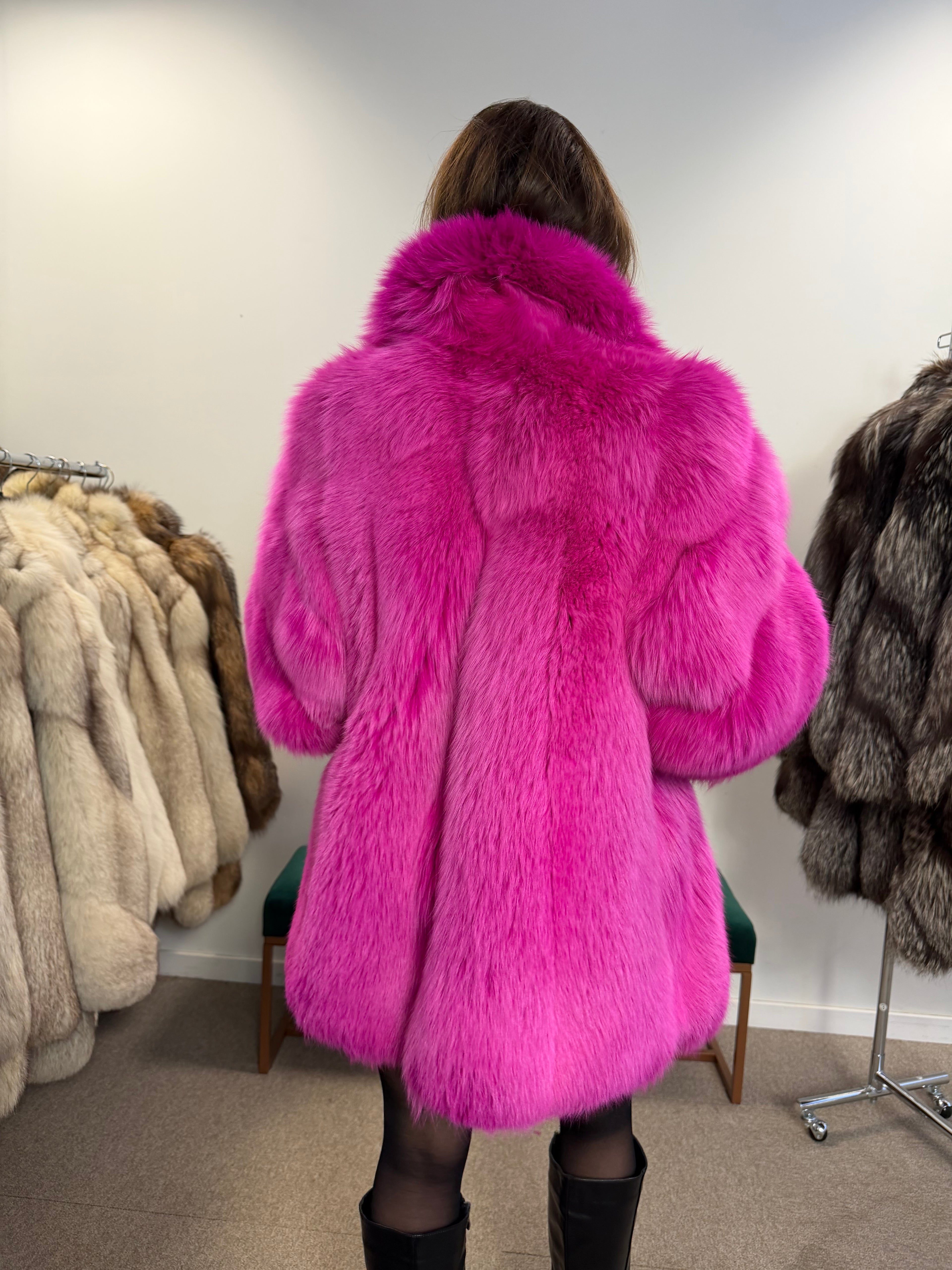 Pink dyed arctic fox fur coat - Small size