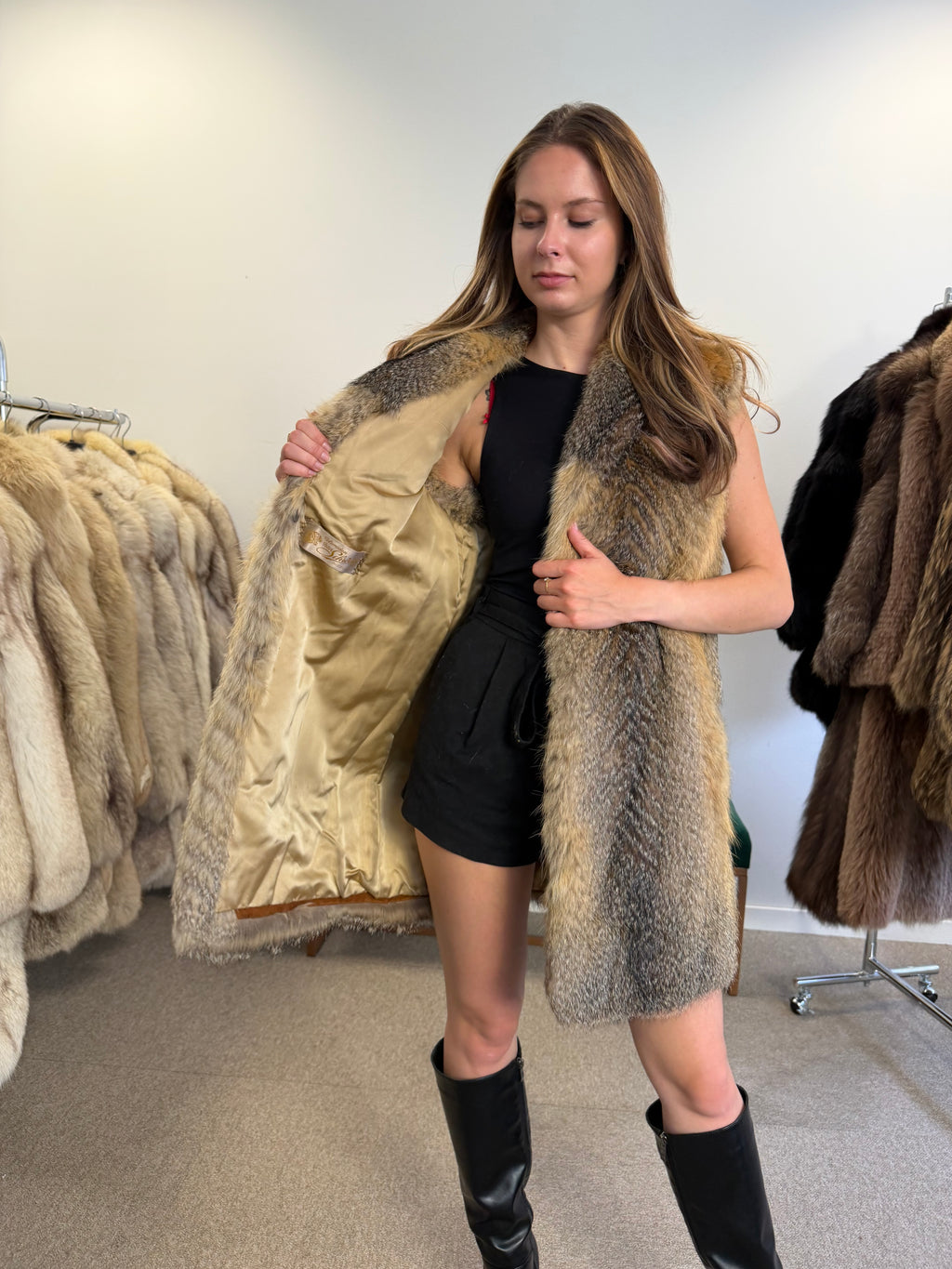 Grey Fox Fur Vest, Small, Fluffy