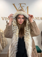 Light Beige Finn Raccoon Fur-Lined Overcoat, Medium