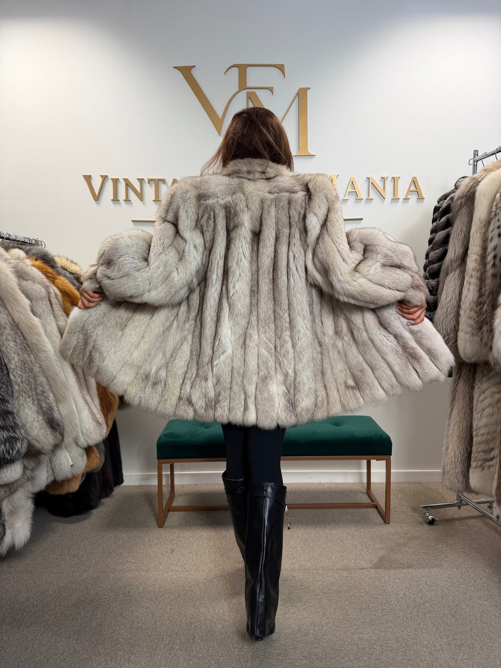 White Blue Fox Fur Coat, Like New, Medium