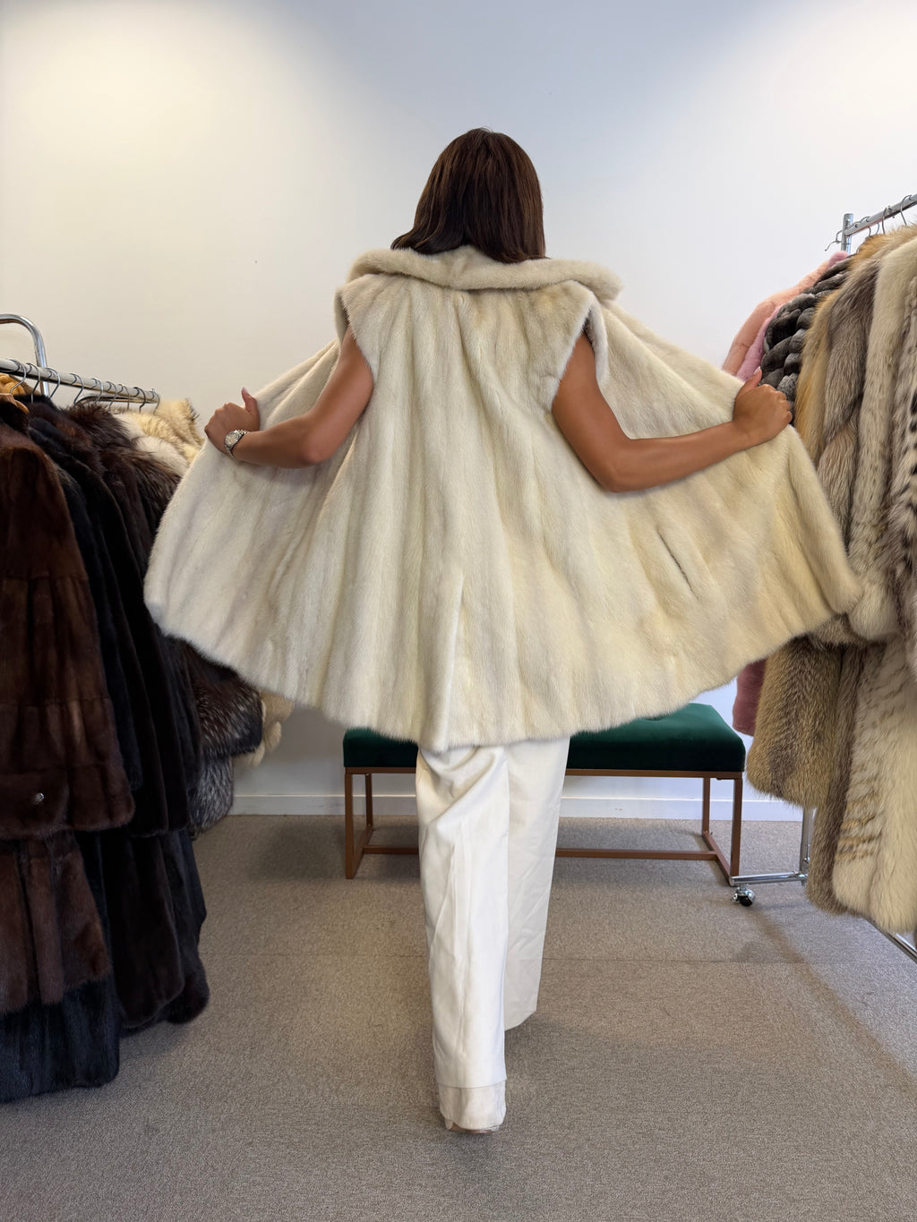 White Mink Fur Vest, Size M