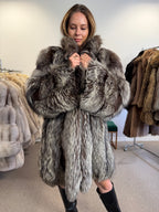 Silver Fox Fur Coat, Oversized, Size XL