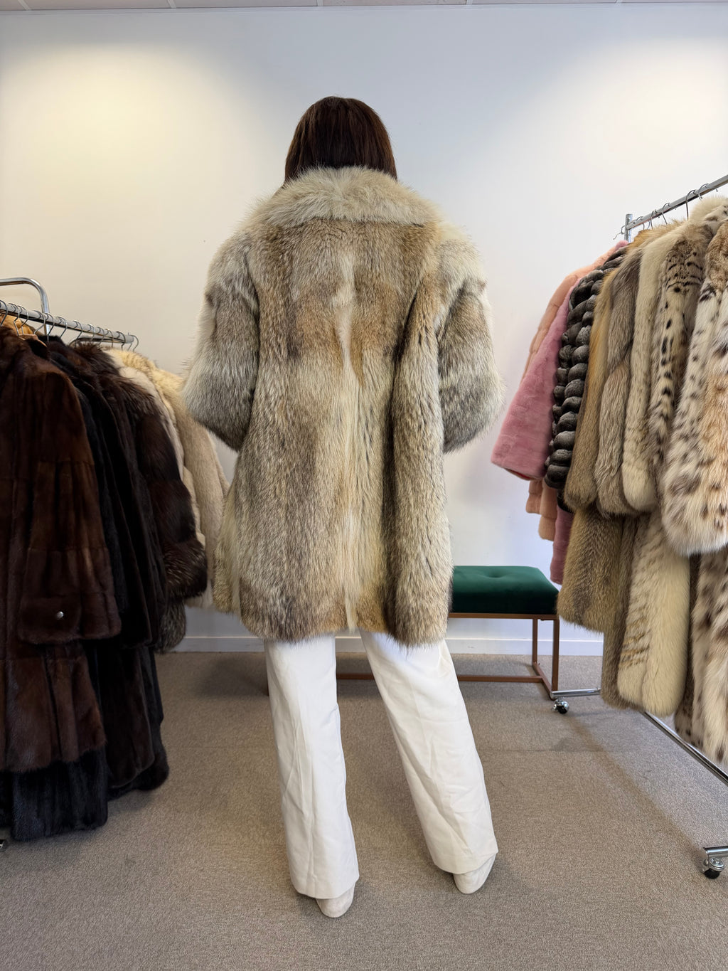Coyote Fur Coat, Hip Length, Size XL