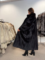Mink Fur Coat, Black Brown, Full Length, Size XL