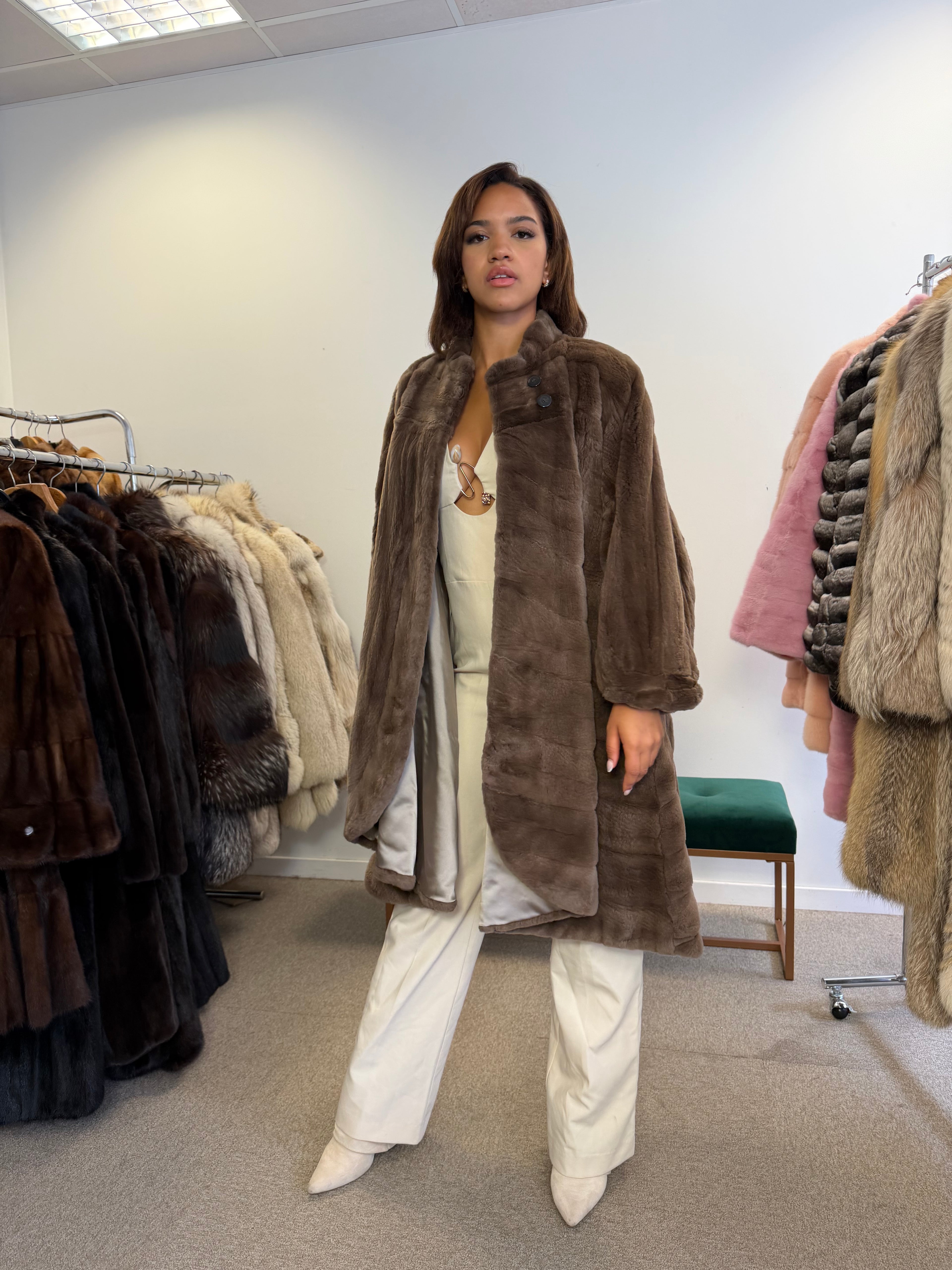 Mink Fur Coat, Brown Sheared Swinger, One Size